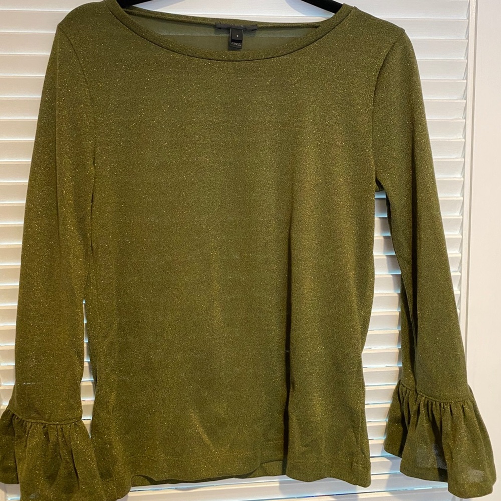 J. Crew bell sleeve shimmer olive top